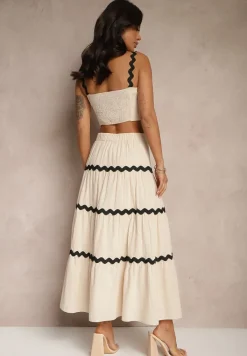 Beżowy Komplet z Bawełny Top na Ramiączkach i Spódnica Janoria