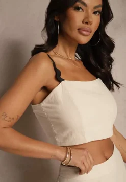 Beżowy Komplet z Bawełny Top na Ramiączkach i Spódnica Janoria