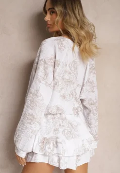 Beżowy Muślinowy Kombinezon z Bawełny z Ozdobnym Wiązaniem Vimariana