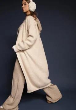 Beżowy Nierozpinany Casualowy Kardigan o Długim Kroju Ozdobiony Ściągaczami Arfilia