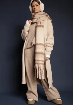 Beżowy Nierozpinany Casualowy Kardigan o Długim Kroju Ozdobiony Ściągaczami Arfilia