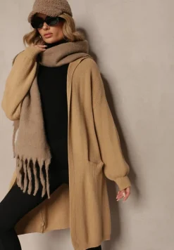 Beżowy Niezapinany Kardigan z Kapturem Fatimanes