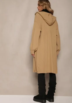 Beżowy Niezapinany Kardigan z Kapturem Fatimanes