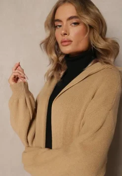 Beżowy Niezapinany Kardigan z Kapturem Fatimanes