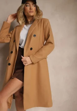 Beżowy Płaszcz Dwurzędowy Aminirn