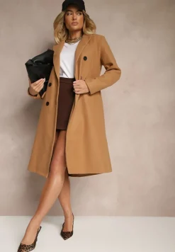 Beżowy Płaszcz Dwurzędowy Aminirn