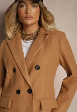 Beżowy Płaszcz Dwurzędowy Aminirn