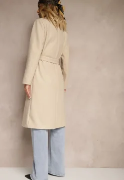 Beżowy Płaszcz Dwurzędowy z Paskiem Eunamia