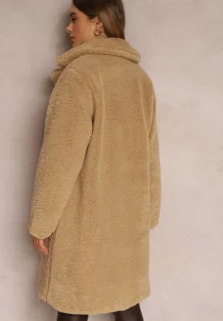 Beżowy Płaszcz Futrzany Teddy Karli