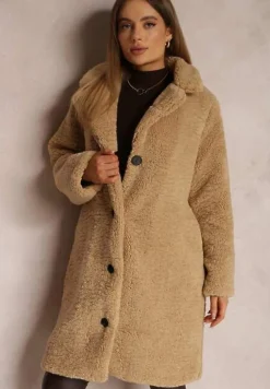 Beżowy Płaszcz Futrzany Teddy Karli