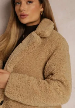 Beżowy Płaszcz Futrzany Teddy Karli