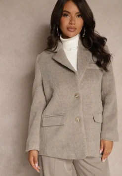 Beżowy Płaszcz Marynarka o Jednorzędowym Kroju Avalenta