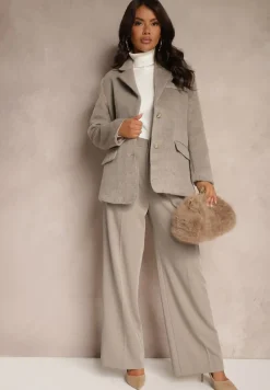 Beżowy Płaszcz Marynarka o Jednorzędowym Kroju Avalenta