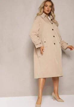 Beżowy Płaszcz Trencz Oversize Flilia