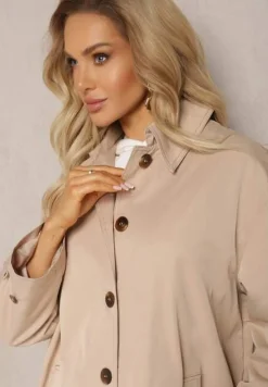 Beżowy Płaszcz Trencz Oversize Flilia
