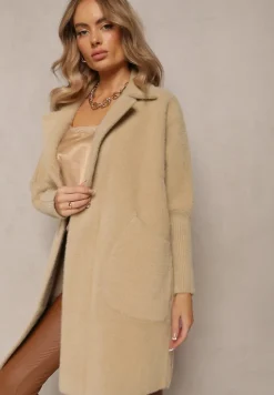 Beżowy Płaszcz z Bawełną Oversize Brumisia
