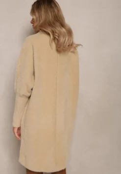 Beżowy Płaszcz z Bawełną Oversize Brumisia
