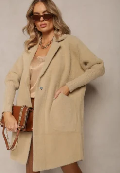 Beżowy Płaszcz z Bawełną Oversize Brumisia
