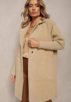 Beżowy Płaszcz z Bawełną Oversize Brumisia