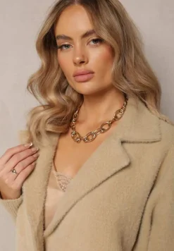 Beżowy Płaszcz z Bawełną Oversize Brumisia