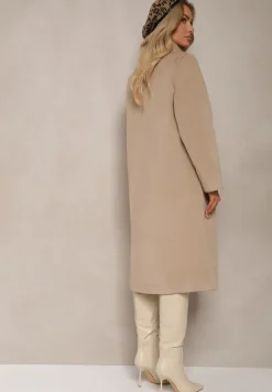 Beżowy Płaszcz z Futerka z Kieszeniami Nomifra