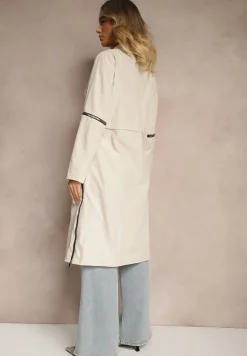 Beżowy Płaszcz z Regulowaną Długością i Ozdobnymi Wstawkami Nainika