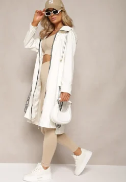 Beżowy Płaszcz za Kolano z Tasiemką i Kapturem Penela