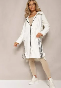 Beżowy Płaszcz za Kolano z Tasiemką i Kapturem Penela