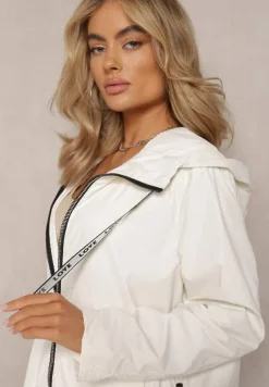 Beżowy Płaszcz za Kolano z Tasiemką i Kapturem Penela