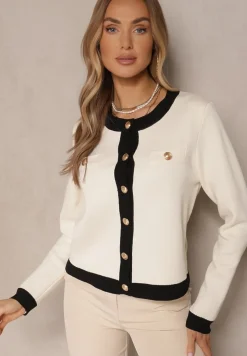 Beżowy Retro Sweter Kardigan z Wiskozą z Eleganckimi Guzikami Tesorenia