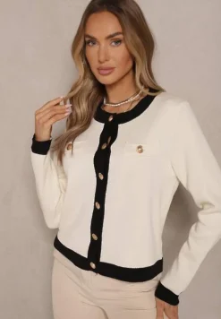 Beżowy Retro Sweter Kardigan z Wiskozą z Eleganckimi Guzikami Tesorenia