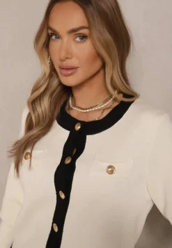 Beżowy Retro Sweter Kardigan z Wiskozą z Eleganckimi Guzikami Tesorenia