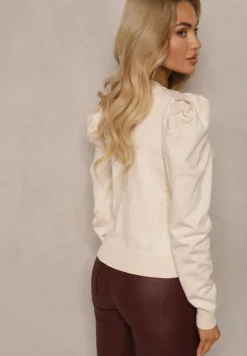 Beżowy Rozpinany Kardigan z Wiskozą Ozdobiony Guzikami Kwiatkami Enarine