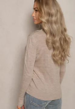 Beżowy Rozpinany Kardigan Ozdobiony Ściągaczem Omelle