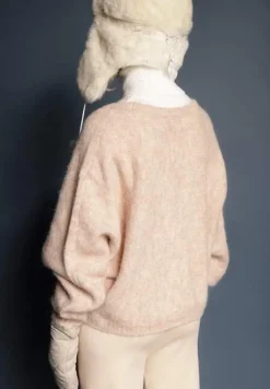 Beżowy Rozpinany Kardigan z Wełną i Trójkątnym Dekoltem Riarael