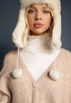 Beżowy Rozpinany Kardigan z Wełną i Trójkątnym Dekoltem Riarael