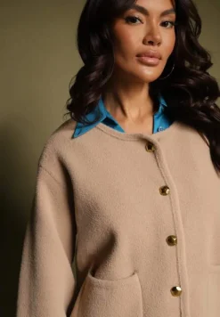 Beżowy Rozpinany Kardigan z Wiskozą Hanneth