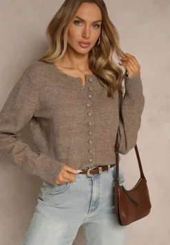 Beżowy Rozpinany Kardigan z Wełną Kornelira