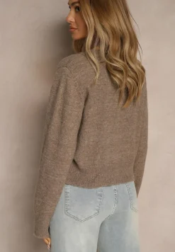 Beżowy Rozpinany Kardigan z Wełną Kornelira