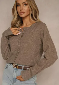 Beżowy Rozpinany Kardigan z Wełną Kornelira