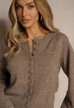 Beżowy Rozpinany Kardigan z Wełną Kornelira