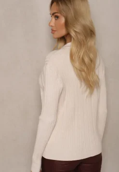 Beżowy Rozpinany Kardigan z Modalem Wiskozą i Kołnierzykiem z Prążkowanego Materiału Zeanirra