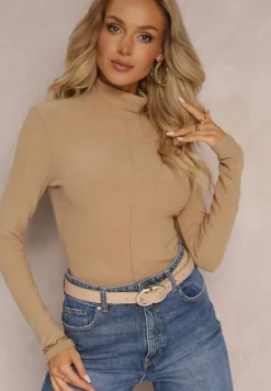 Beżowy Sweter Golf z Ozdobnym Przeszyciem Dayshawn