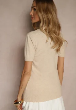 Beżowy Sweter Ozdobiony Ściągaczami Sanallia