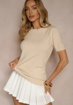 Beżowy Sweter Ozdobiony Ściągaczami Sanallia