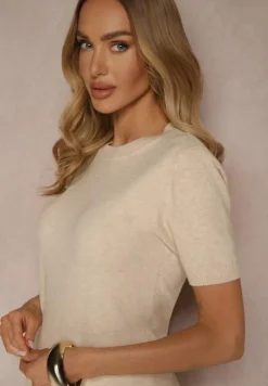 Beżowy Sweter Ozdobiony Ściągaczami Sanallia