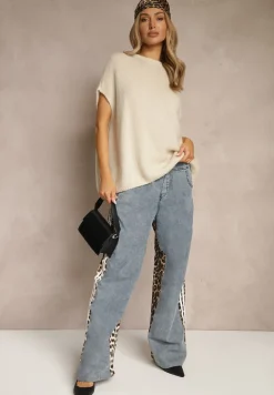 Beżowy Sweter z Bawełną w Stylu Nietoperza Nilariella