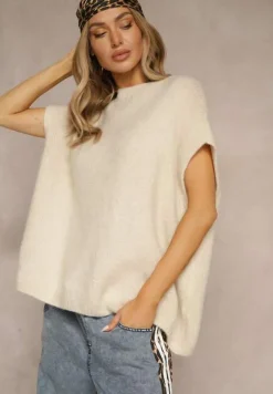 Beżowy Sweter z Bawełną w Stylu Nietoperza Nilariella