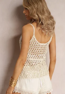 Beżowy Szydełkowy Top na Ramiączkach Tannous