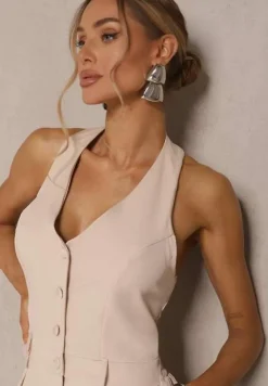 Beżowy Taliowany Kombinezon z Guzikami Nilaviella